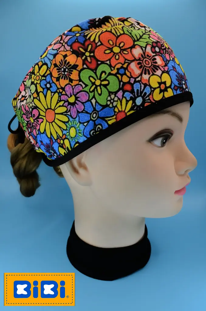 Flores colores (Gorro Corto (Medidas: 9.5 cm de altura, 58 cm de circunferencia, con cintas para amarrar))