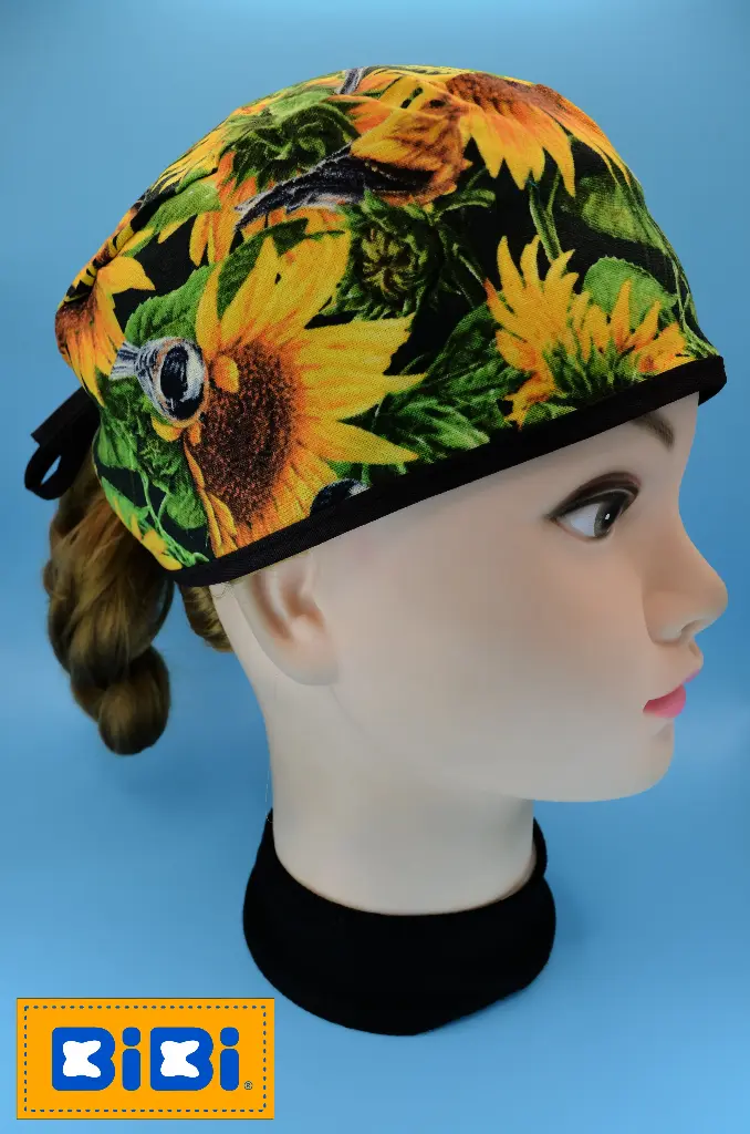 Girasoles (Gorro Corto (Medidas: 9.5 cm de altura, 58 cm de circunferencia, con cintas para amarrar))