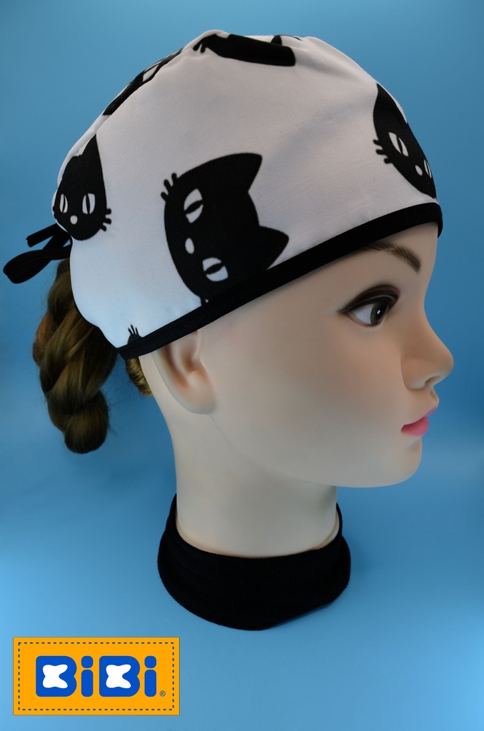 Caras de Gatos Fondo Blanco (Gorro Corto (Medidas: 9.5 cm de altura, 58 cm de circunferencia, con cintas para amarrar))