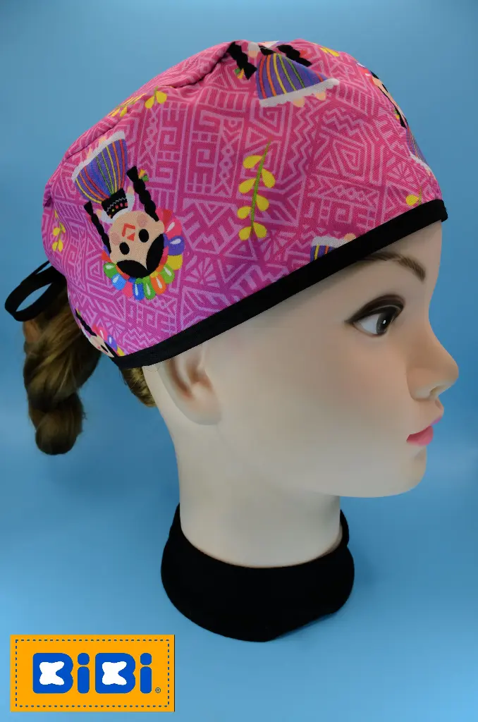 Michoacanas, fondo rosa (Gorro Corto (Medidas: 9.5 cm de altura, 58 cm de circunferencia, con cintas para amarrar))