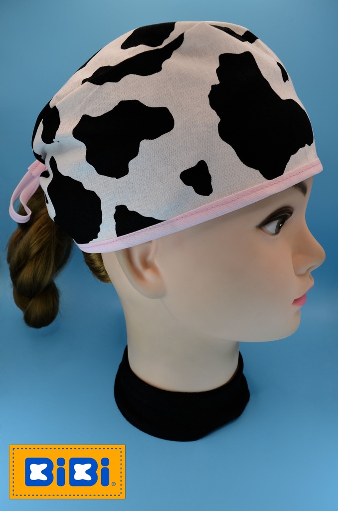 Estampado de Vaca (Gorro Corto (Medidas: 9.5 cm de altura, 58 cm de circunferencia, con cintas para amarrar))