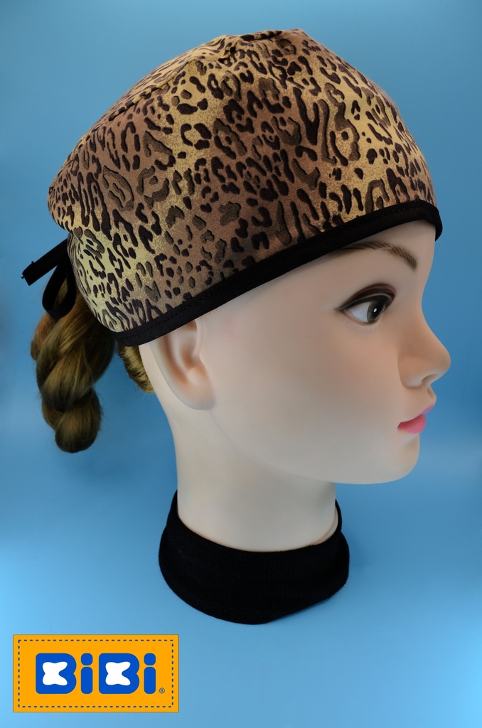 Estampado Leopardo (Gorro Corto (Medidas: 9.5 cm de altura, 58 cm de circunferencia, con cintas para amarrar))