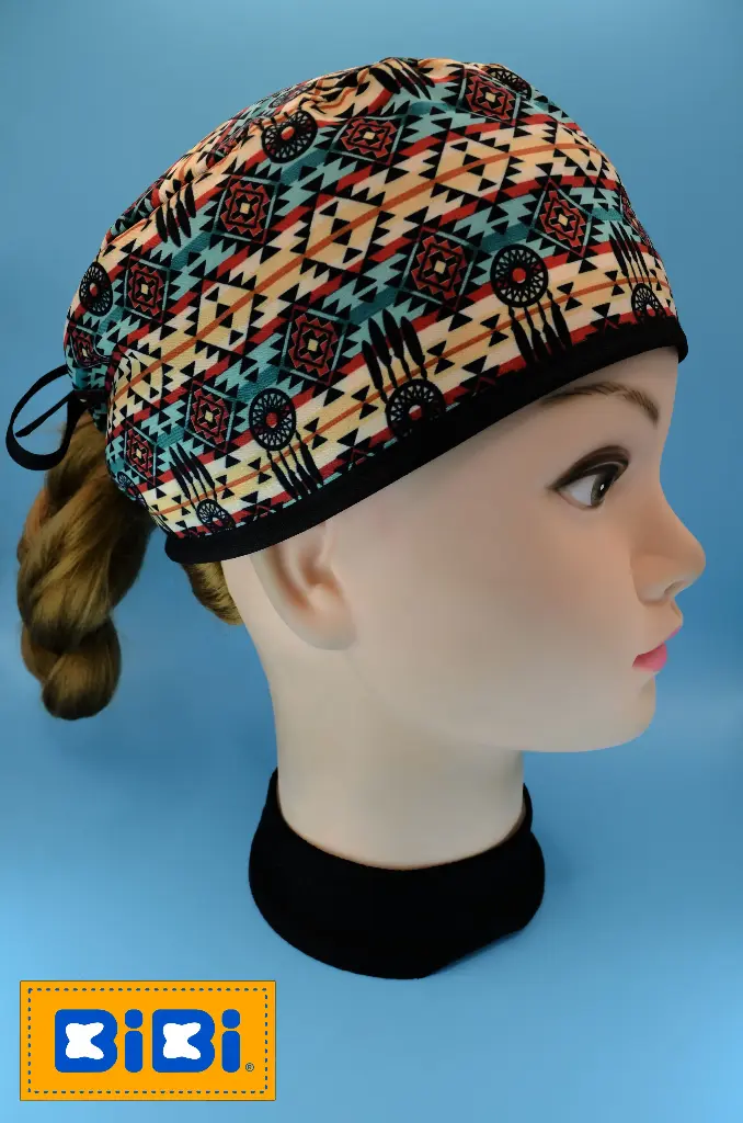 Estampado con atrapasueños (Gorro Corto (Medidas: 9.5 cm de altura, 58 cm de circunferencia, con cintas para amarrar))