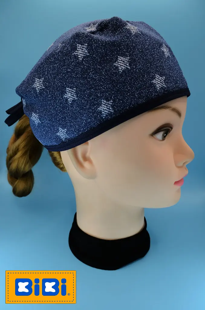 Estrellas fondo azul índigo (Gorro Corto (Medidas: 9.5 cm de altura, 58 cm de circunferencia, con cintas para amarrar))