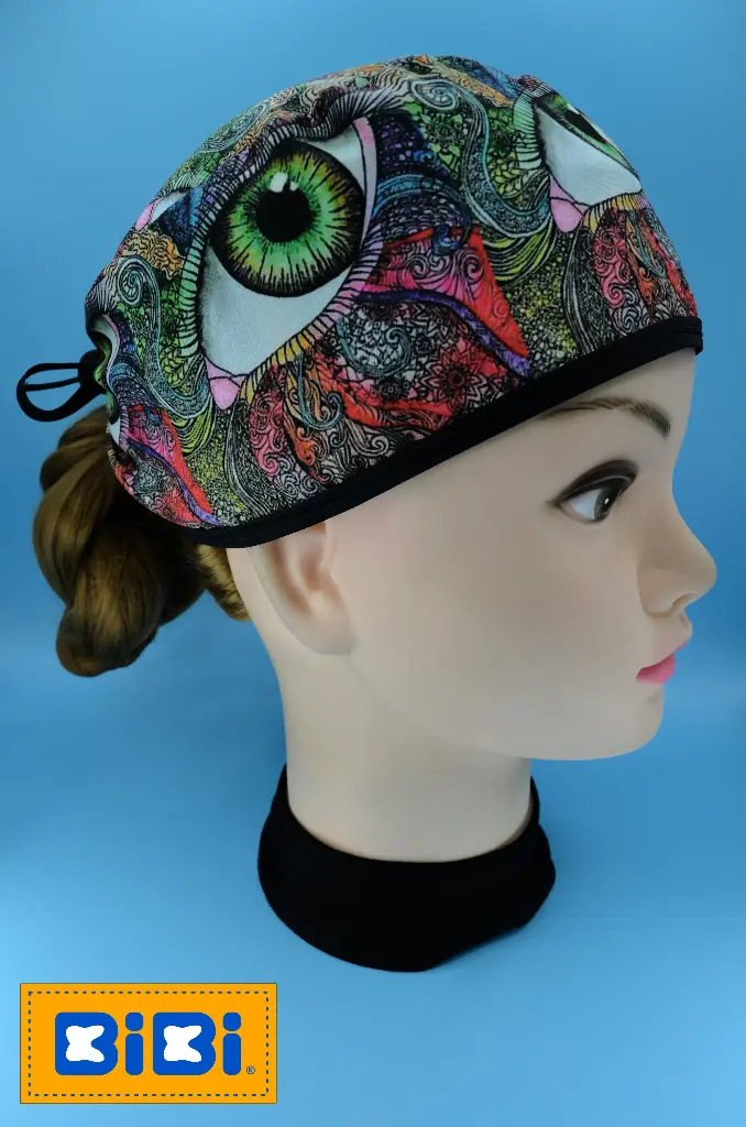 Ojos mandalas (Gorro Corto (Medidas: 9.5 cm de altura, 58 cm de circunferencia, con cintas para amarrar))