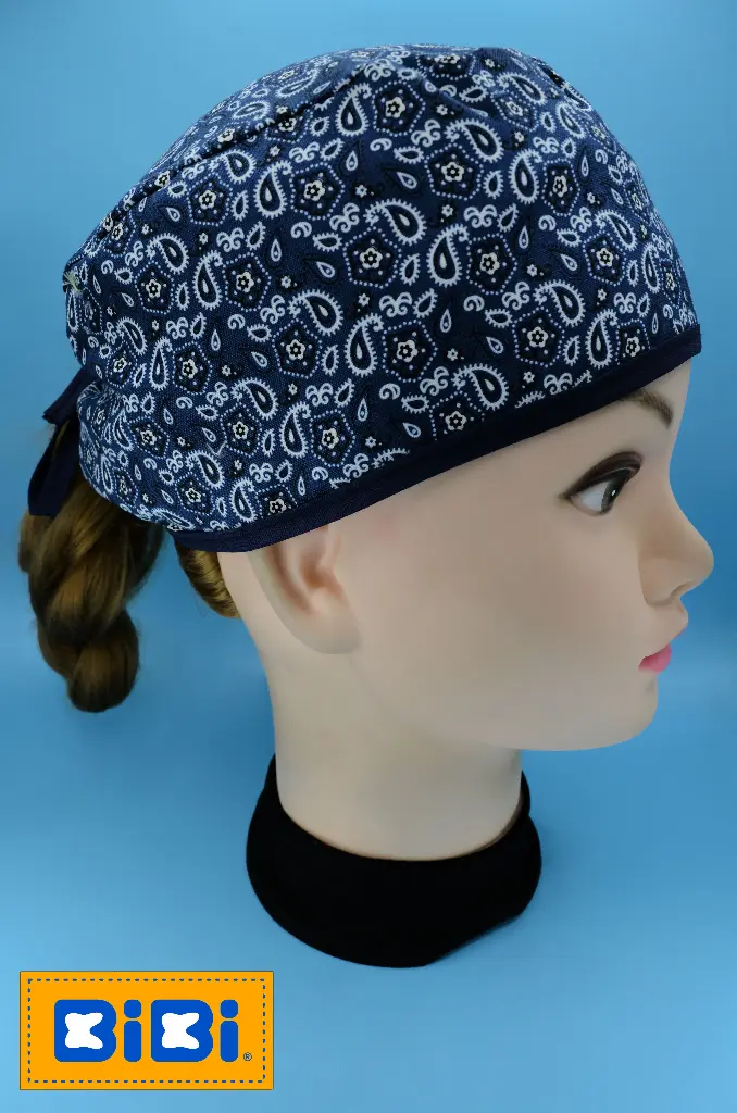 Bandana azul marino (Gorro Corto (Medidas: 9.5 cm de altura, 58 cm de circunferencia, con cintas para amarrar))