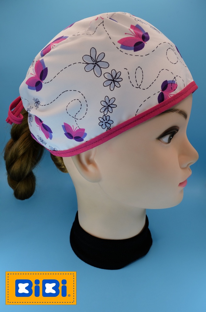 Mariposas Bicolor (Gorro Corto (Medidas: 9.5 cm de altura, 58 cm de circunferencia, con cintas para amarrar))