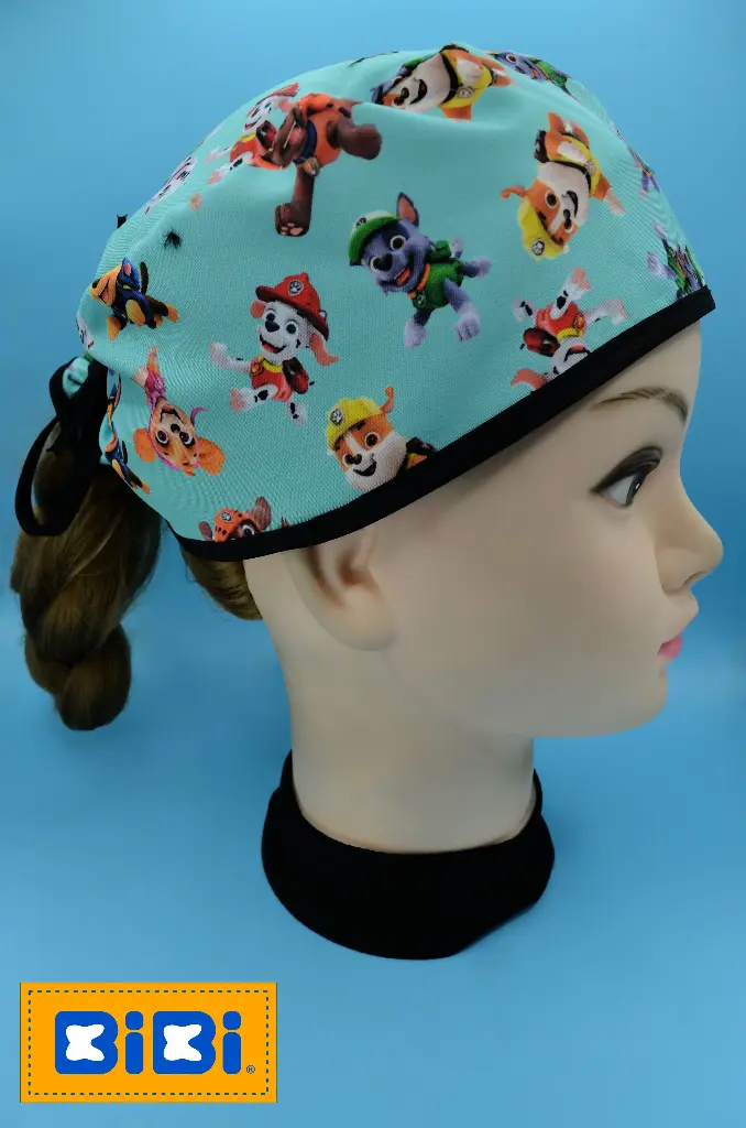Paw Patrol, fondo menta (Gorro Corto (Medidas: 9.5 cm de altura, 58 cm de circunferencia, con cintas para amarrar))