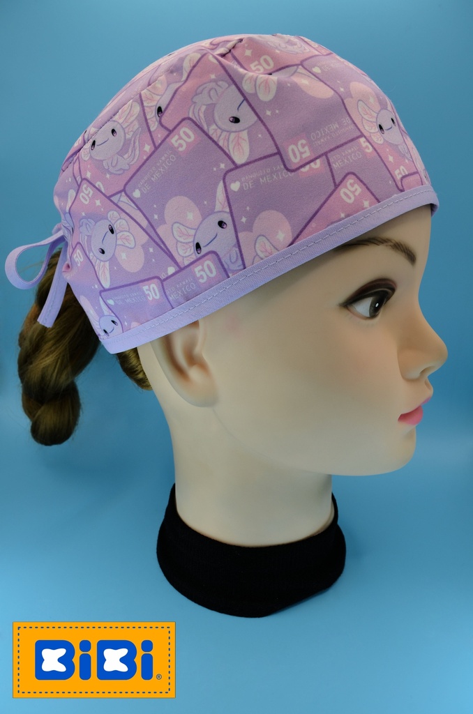 Ajolote 50 Fondo Lila (Gorro Corto (Medidas: 9.5 cm de altura, 58 cm de circunferencia, con cintas para amarrar))