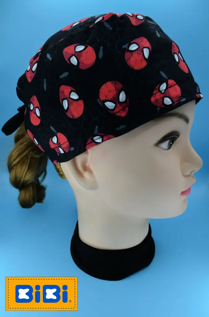 Caras Spiderman, fondo negro (Gorro Corto (Medidas: 9.5 cm de altura, 58 cm de circunferencia, con cintas para amarrar))