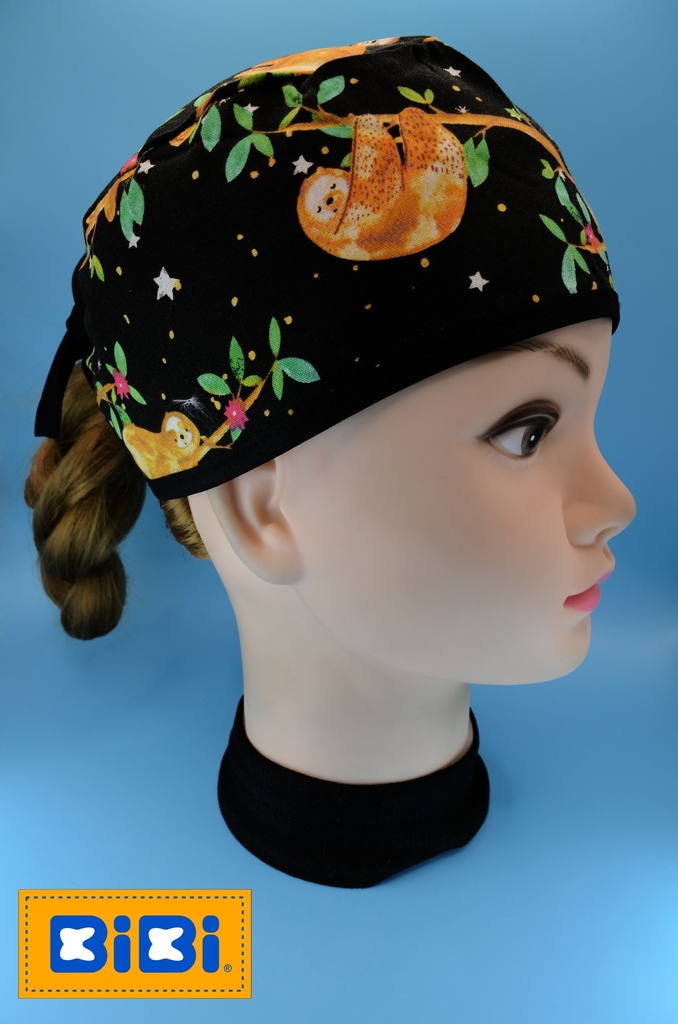 Perezosos Fondo Negro (Gorro Corto (Medidas: 9.5 cm de altura, 58 cm de circunferencia, con cintas para amarrar))