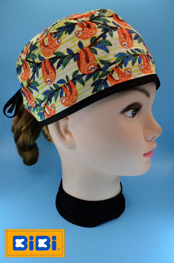 Perezosos Fondo Verde (Gorro Corto (Medidas: 9.5 cm de altura, 58 cm de circunferencia, con cintas para amarrar))