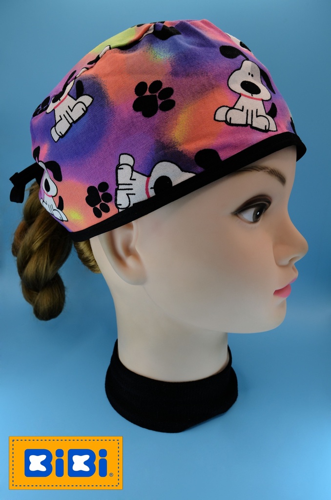 Perros Huella Fondo Colores (Gorro Corto (Medidas: 9.5 cm de altura, 58 cm de circunferencia, con cintas para amarrar))