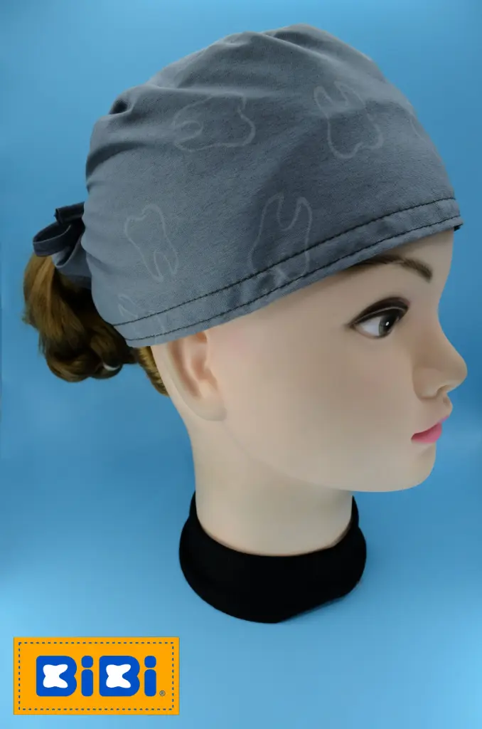 Dientes fondo gris (Gorro Corto (Medidas: 9.5 cm de altura, 58 cm de circunferencia, con cintas para amarrar))