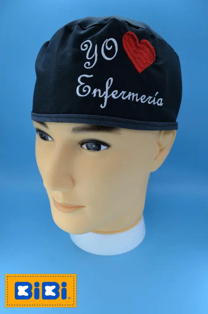 Yo ♥ enfermería (Gorro Corto (Medidas: 9.5 cm de altura, 58 cm de circunferencia, con cintas para amarrar))