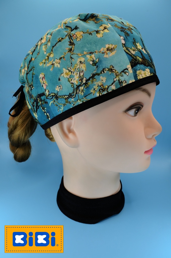 Almendro en Flor (Gorro Corto (Medidas: 9.5 cm de altura, 58 cm de circunferencia, con cintas para amarrar))