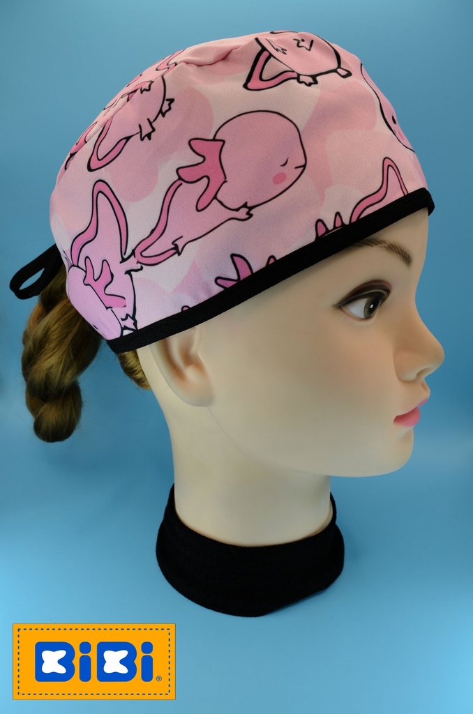 Ajolotes Rosas Fondo Blanco (Gorro Corto (Medidas: 9.5 cm de altura, 58 cm de circunferencia, con cintas para amarrar))