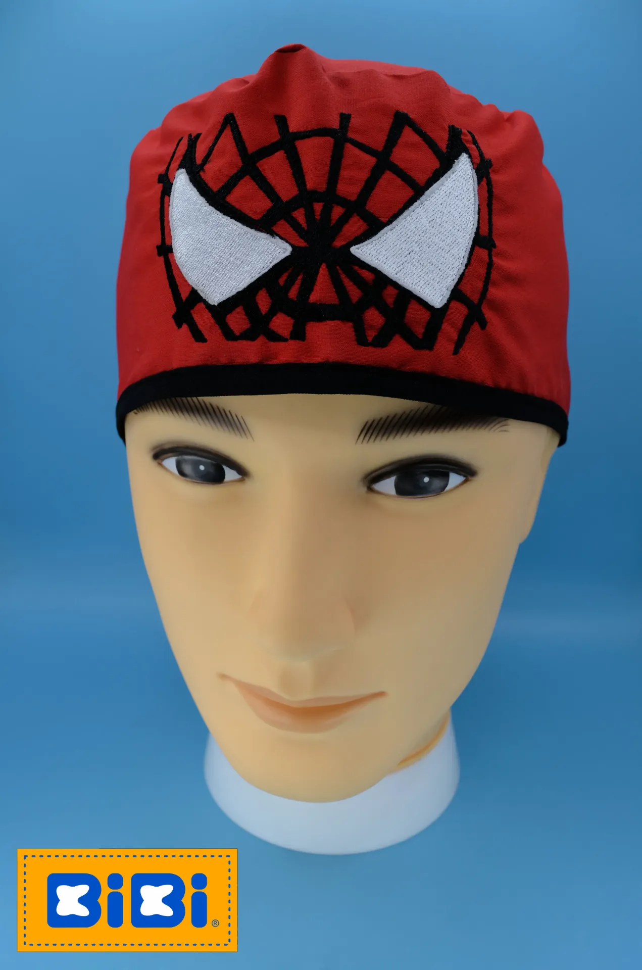 Araña rojo (Gorro Corto (Medidas: 9.5 cm de altura, 58 cm de circunferencia, con cintas para amarrar))
