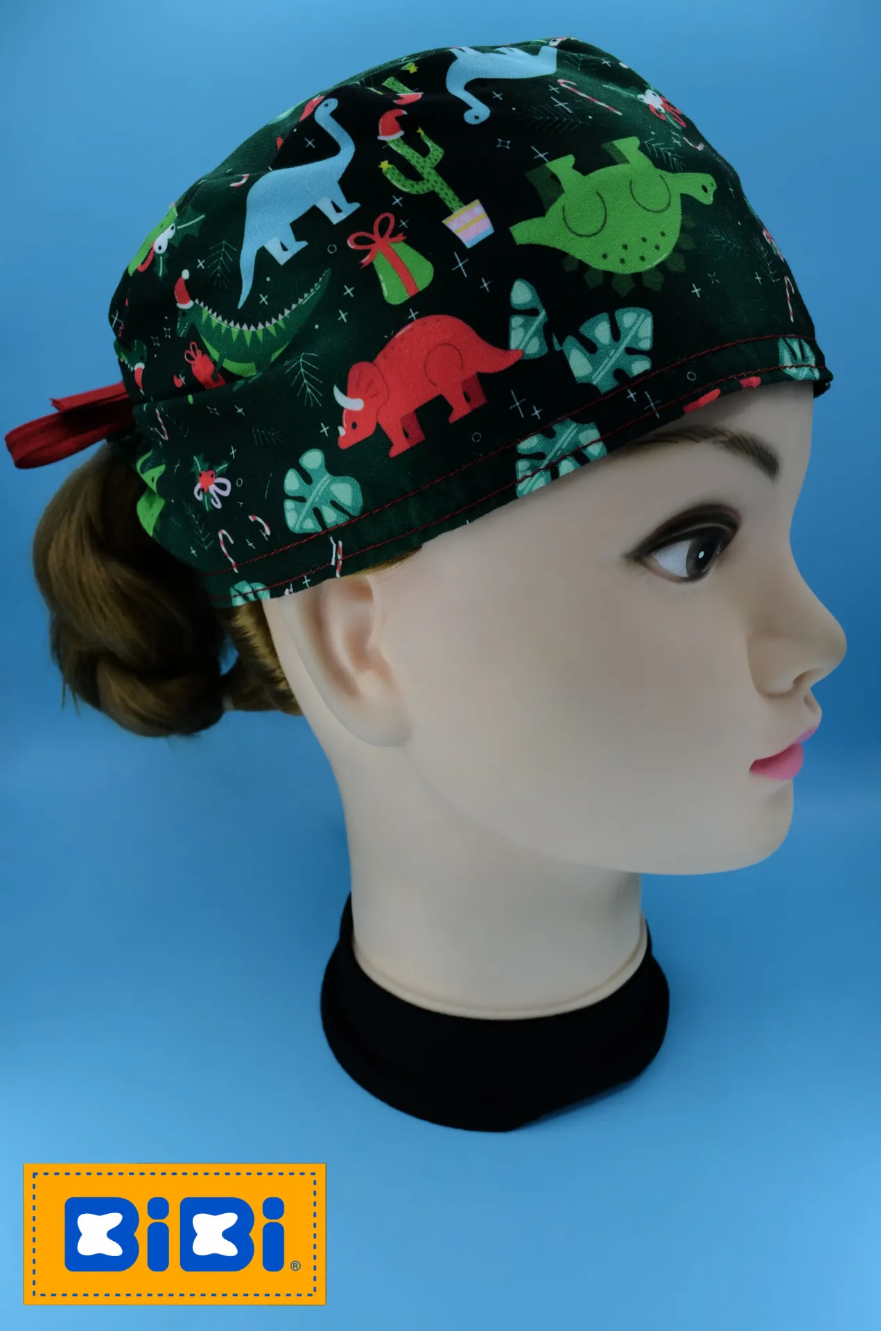 Dinosaurios Navidad (Gorro Corto (Medidas: 9.5 cm de altura, 58 cm de circunferencia, con cintas para amarrar))