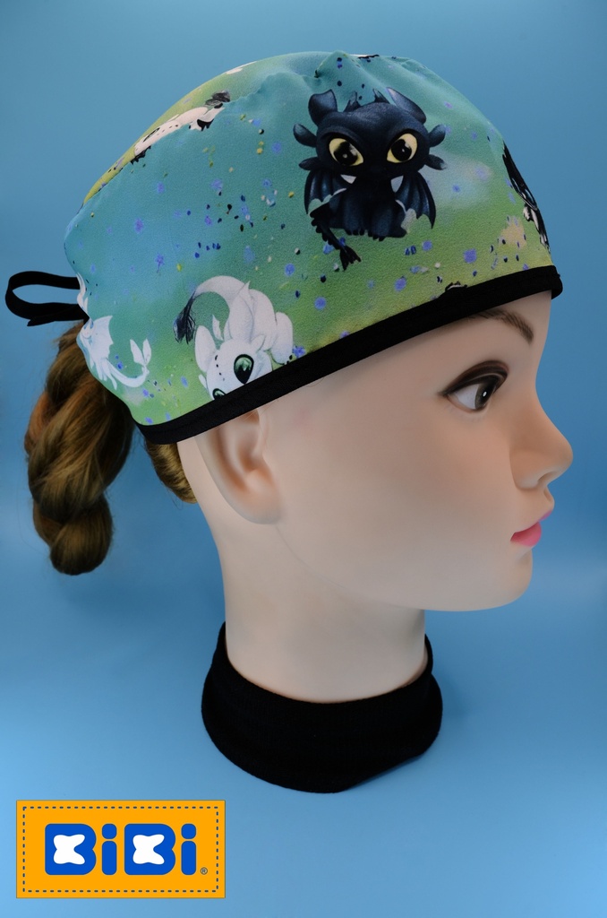 Chimuelo y Furia Luminosa, fondo bicolor (Gorro Corto (Medidas: 9.5 cm de altura, 58 cm de circunferencia, con cintas para amarrar))