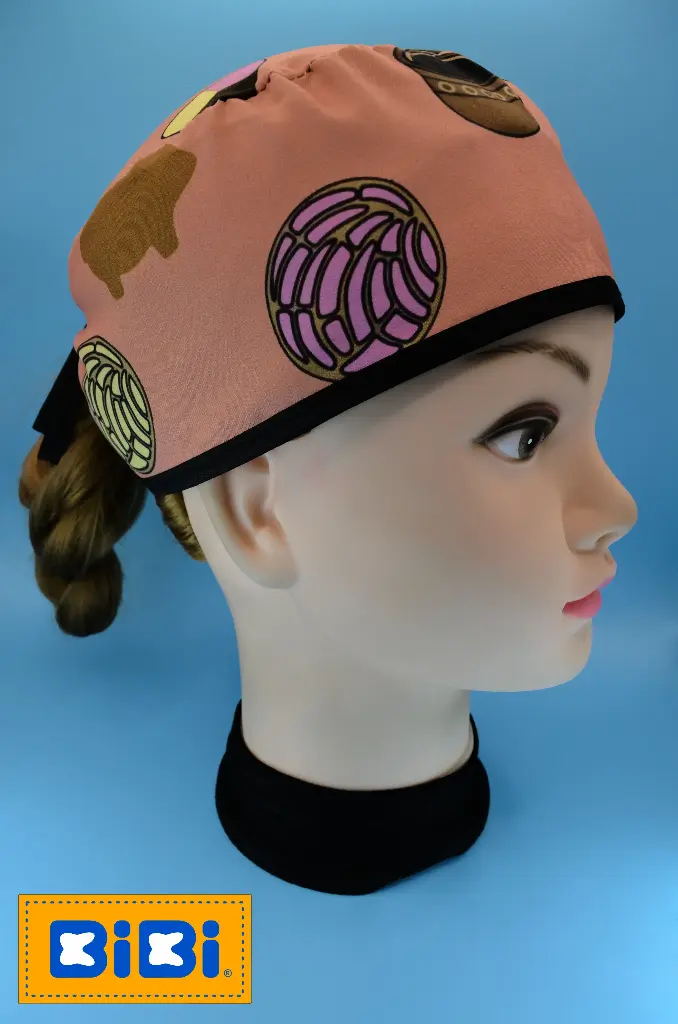 Pan dulce, fondo color durazno (Gorro Corto (Medidas: 9.5 cm de altura, 58 cm de circunferencia, con cintas para amarrar))