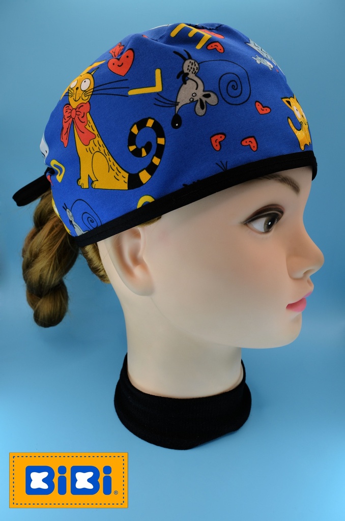 Animales Fondo Azul Rey (Gorro Corto (Medidas: 9.5 cm de altura, 58 cm de circunferencia, con cintas para amarrar))