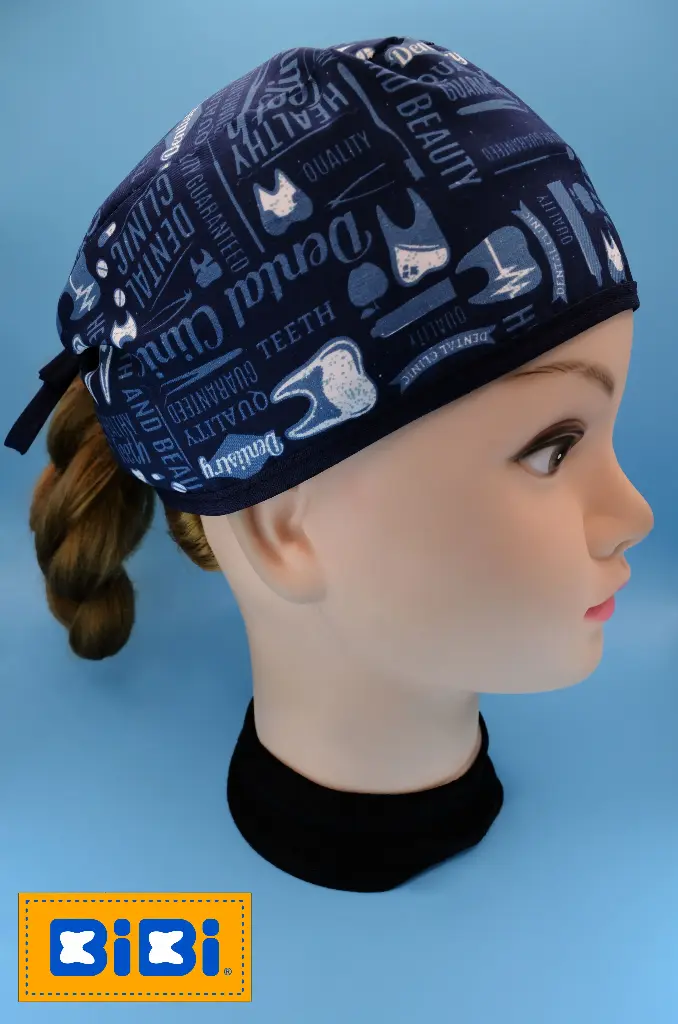 Dental clinic azul marino (Gorro Corto (Medidas: 9.5 cm de altura, 58 cm de circunferencia, con cintas para amarrar))