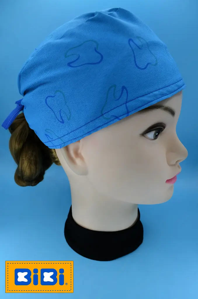 Dientes fondo azul (Gorro Corto (Medidas: 9.5 cm de altura, 58 cm de circunferencia, con cintas para amarrar))
