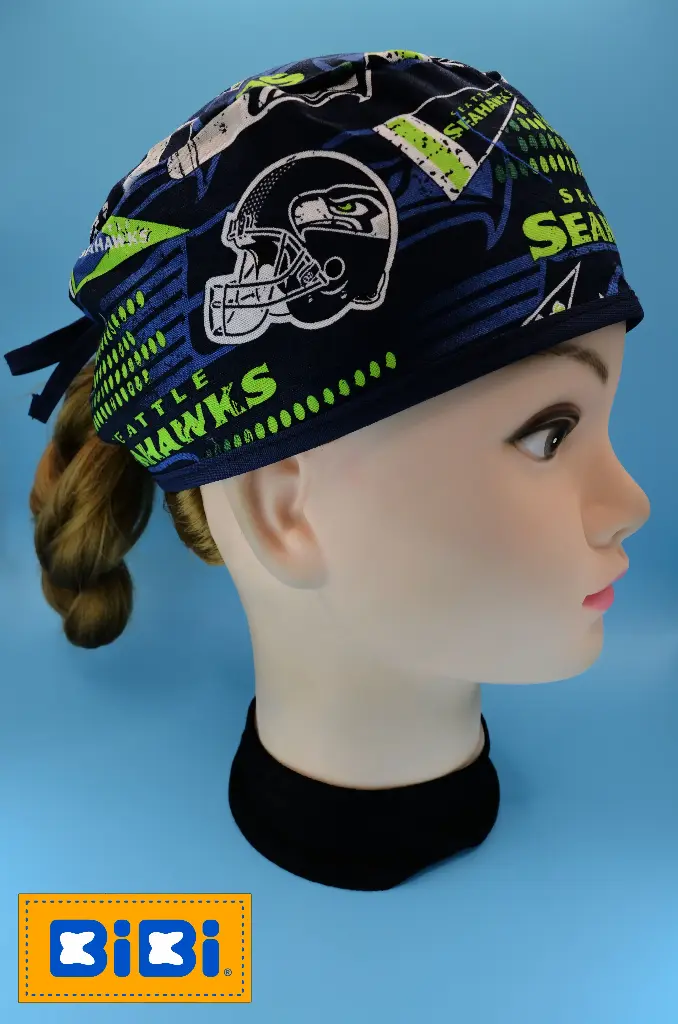 Seahawks de Seattle, fondo azul marino (Gorro Corto (Medidas: 9.5 cm de altura, 58 cm de circunferencia, con cintas para amarrar))